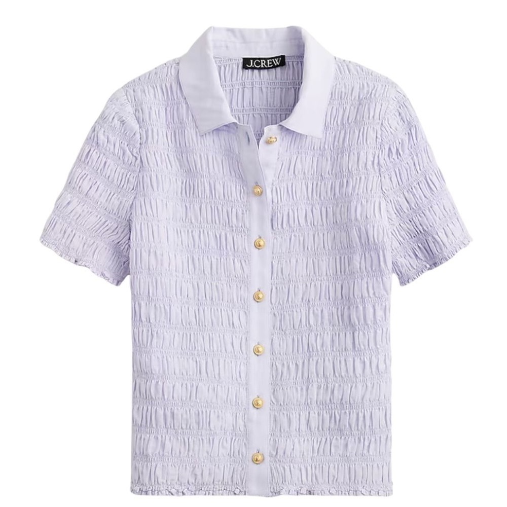 J. Crew Top Women’s 4 Smocked Light Blue Textured Button-Down Shirt NWT